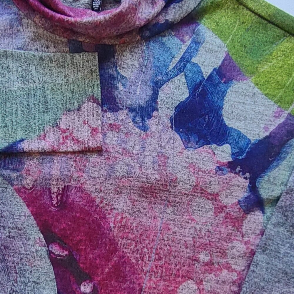Claire Desjardins Cowl Neck Tunic Top Artsy Watercolor Abstract Florals Sz Large - Picture 6 of 8